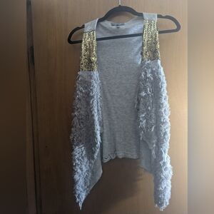 Gray Sequin Shoulder Fuzzy Vest